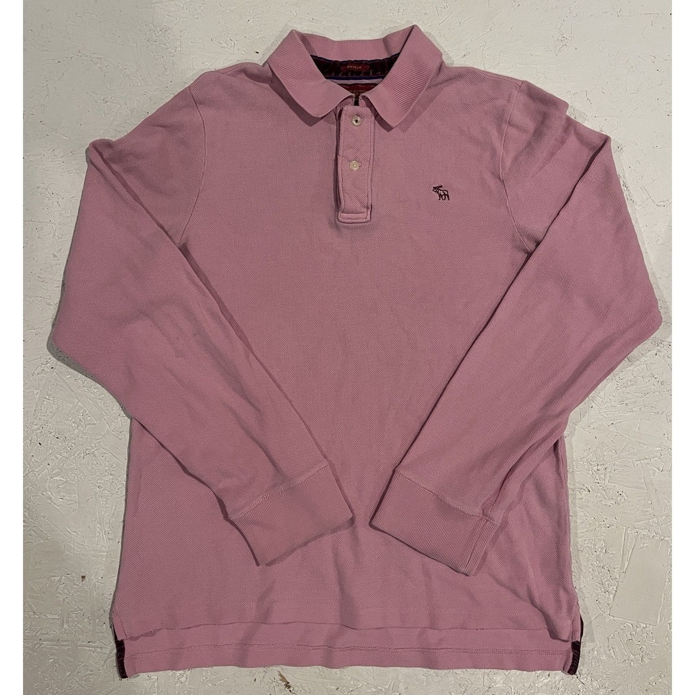 Abercrombie & Fitch Muscle Polo Shirt Mens XL Pink Rugby Long Sleeve Logo